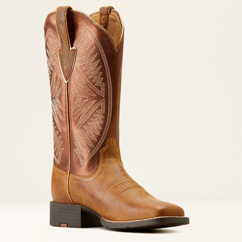 Women's Round  Up Ruidoso Western Boot PEARL BURNISHED CHESTNUT Size 9 B - Picture 4 of 11
